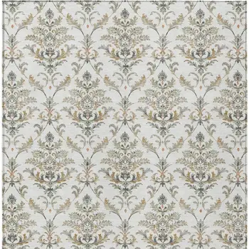 9' X 12' Ivory Copper And Gray Damask Washable Indoor Outdoor Area Rug