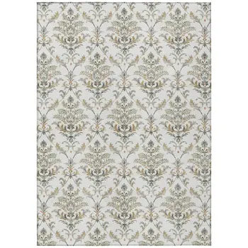 9' X 12' Ivory Copper And Gray Damask Washable Indoor Outdoor Area Rug