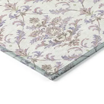 8' Lavender And Ivory Round Damask Washable Indoor Outdoor Area Rug