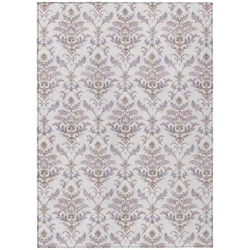8' X 10' Lavender And Ivory Damask Washable Indoor Outdoor Area Rug