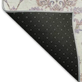 8' X 10' Lavender And Ivory Damask Washable Indoor Outdoor Area Rug