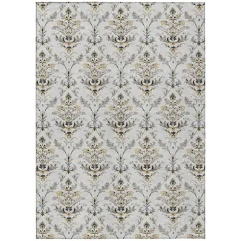 8' X 10' Silver Blue And Gray Damask Washable Indoor Outdoor Area Rug