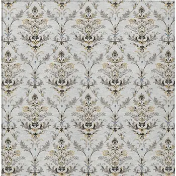 10' X 14' Silver Blue And Gray Damask Washable Indoor Outdoor Area Rug