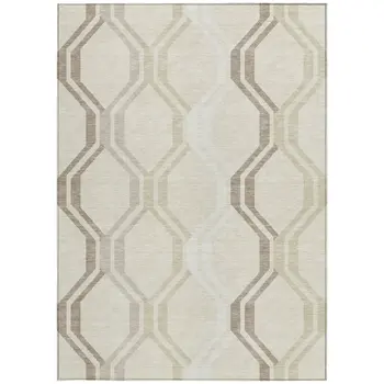 5' X 8' Beige And Brown Geometric Washable Indoor Outdoor Area Rug
