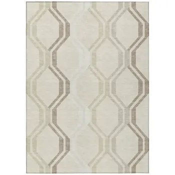 5' X 8' Beige And Brown Geometric Washable Indoor Outdoor Area Rug