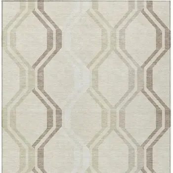 5' X 8' Beige And Brown Geometric Washable Indoor Outdoor Area Rug