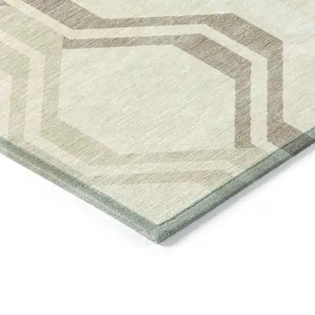 8' Beige And Brown Round Geometric Washable Indoor Outdoor Area Rug