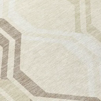 8' Beige And Brown Round Geometric Washable Indoor Outdoor Area Rug