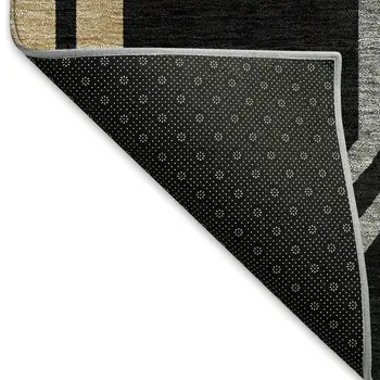 3' X 5' Black Beige And Gray Geometric Washable Indoor Outdoor Area Rug