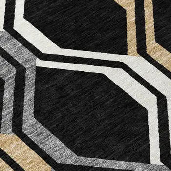 3' X 5' Black Beige And Gray Geometric Washable Indoor Outdoor Area Rug