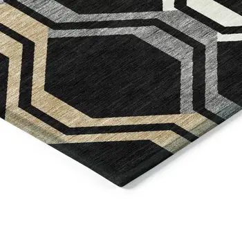 8' X 10' Black Beige And Gray Geometric Washable Indoor Outdoor Area Rug