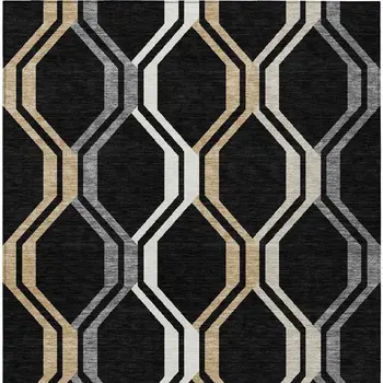 8' X 10' Black Beige And Gray Geometric Washable Indoor Outdoor Area Rug