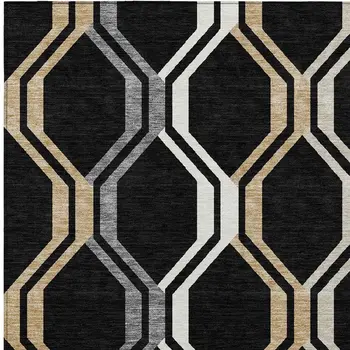 9' X 12' Black Beige And Gray Geometric Washable Indoor Outdoor Area Rug