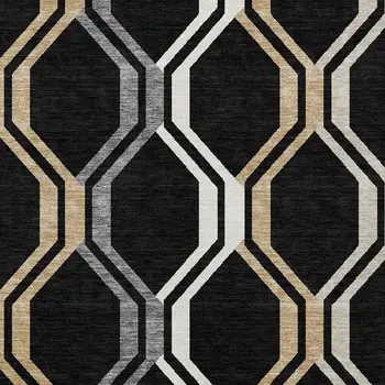 10' X 14' Black Beige And Gray Geometric Washable Indoor Outdoor Area Rug