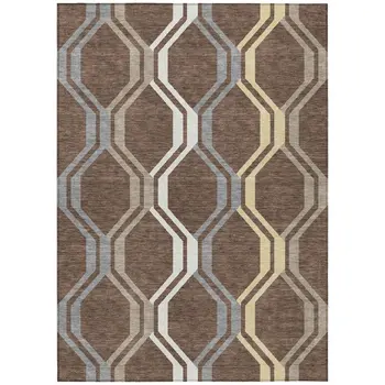 3' X 5' Chocolate Gray And Ivory Geometric Washable Indoor Outdoor Area Rug