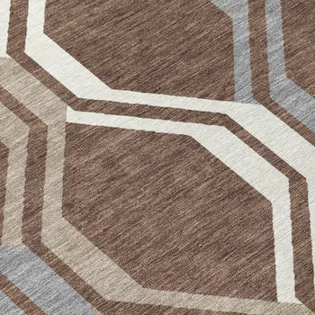8' Chocolate Gray And Ivory Round Geometric Washable Indoor Outdoor Area Rug
