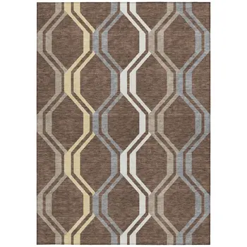 10' X 14' Chocolate Gray And Ivory Geometric Washable Indoor Outdoor Area Rug