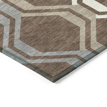 10' X 14' Chocolate Gray And Ivory Geometric Washable Indoor Outdoor Area Rug