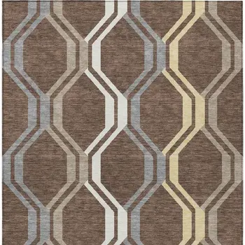 10' X 14' Chocolate Gray And Ivory Geometric Washable Indoor Outdoor Area Rug