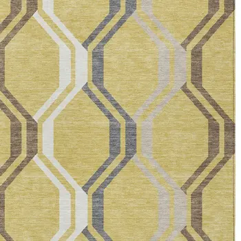 3' X 5' Gold Gray And Ivory Geometric Washable Indoor Outdoor Area Rug