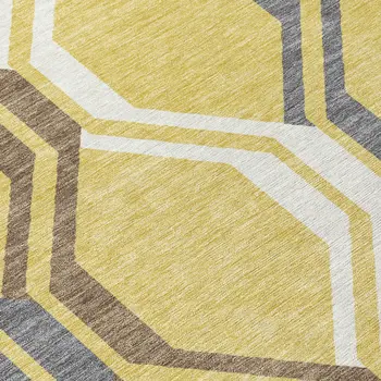 3' X 5' Gold Gray And Ivory Geometric Washable Indoor Outdoor Area Rug