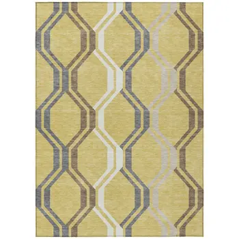 9' X 12' Gold Gray And Ivory Geometric Washable Indoor Outdoor Area Rug