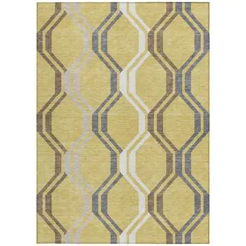 10' X 14' Gold Gray And Ivory Geometric Washable Indoor Outdoor Area Rug
