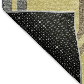 10' X 14' Gold Gray And Ivory Geometric Washable Indoor Outdoor Area Rug