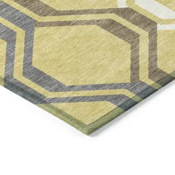 10' X 14' Gold Gray And Ivory Geometric Washable Indoor Outdoor Area Rug
