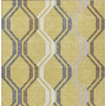 10' X 14' Gold Gray And Ivory Geometric Washable Indoor Outdoor Area Rug