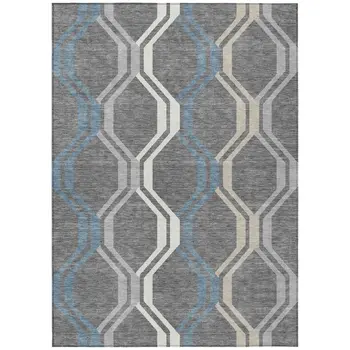 3' X 5' Gray Blue And Ivory Geometric Washable Indoor Outdoor Area Rug