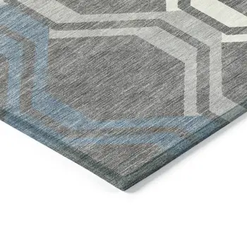 8' X 10' Gray Blue And Ivory Geometric Washable Indoor Outdoor Area Rug