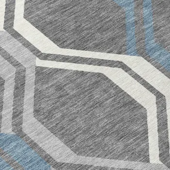 8' X 10' Gray Blue And Ivory Geometric Washable Indoor Outdoor Area Rug
