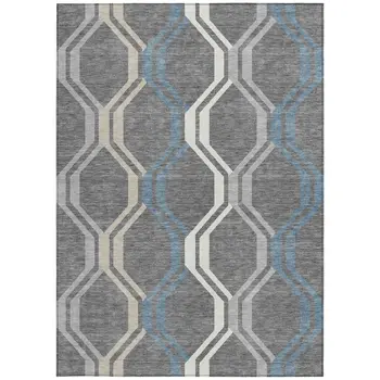10' X 14' Gray Blue And Ivory Geometric Washable Indoor Outdoor Area Rug
