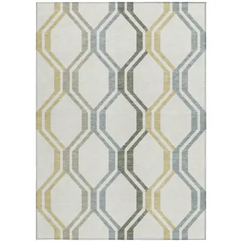 3' X 5' Ivory Gray And Wheat Geometric Washable Indoor Outdoor Area Rug