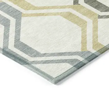3' X 5' Ivory Gray And Wheat Geometric Washable Indoor Outdoor Area Rug