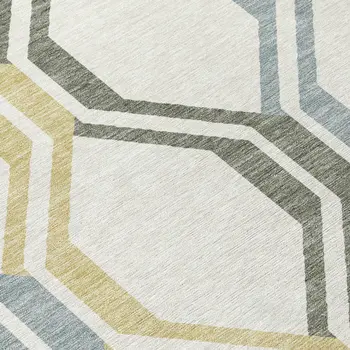 3' X 5' Ivory Gray And Wheat Geometric Washable Indoor Outdoor Area Rug