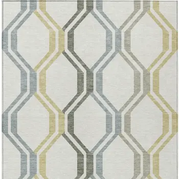 9' X 12' Ivory Gray And Wheat Geometric Washable Indoor Outdoor Area Rug