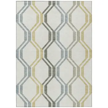 9' X 12' Ivory Gray And Wheat Geometric Washable Indoor Outdoor Area Rug