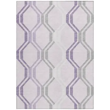 5' X 8' Lavender Ivory And Gray Geometric Washable Indoor Outdoor Area Rug