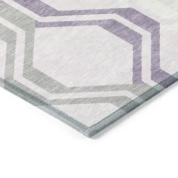 8' Lavender Ivory And Gray Round Geometric Washable Indoor Outdoor Area Rug