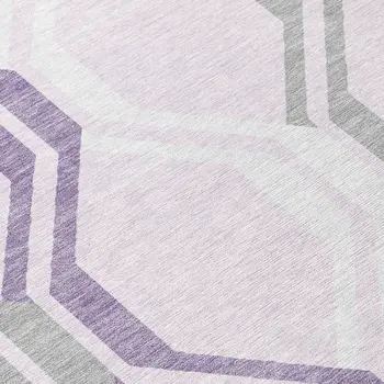 8' Lavender Ivory And Gray Round Geometric Washable Indoor Outdoor Area Rug