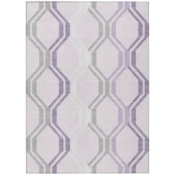 9' X 12' Lavender Ivory And Gray Geometric Washable Indoor Outdoor Area Rug