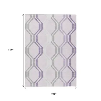9' X 12' Lavender Ivory And Gray Geometric Washable Indoor Outdoor Area Rug
