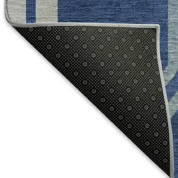 8' Navy Blue And Ivory Round Geometric Washable Indoor Outdoor Area Rug