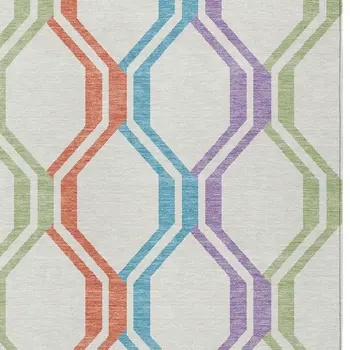 3' X 5' Pearl Blue And Purple Geometric Washable Indoor Outdoor Area Rug