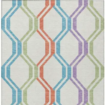 5' X 8' Pearl Blue And Purple Geometric Washable Indoor Outdoor Area Rug