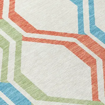 5' X 8' Pearl Blue And Purple Geometric Washable Indoor Outdoor Area Rug