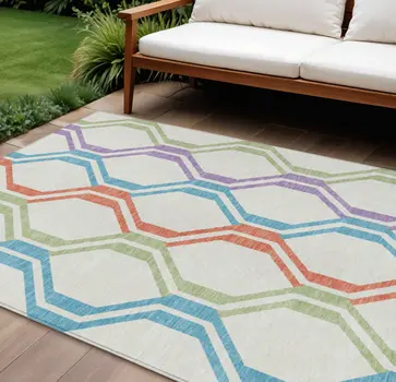 8' X 10' Pearl Blue And Purple Geometric Washable Indoor Outdoor Area Rug