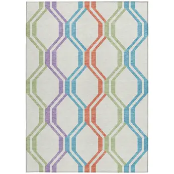 10' X 14' Pearl Blue And Purple Geometric Washable Indoor Outdoor Area Rug